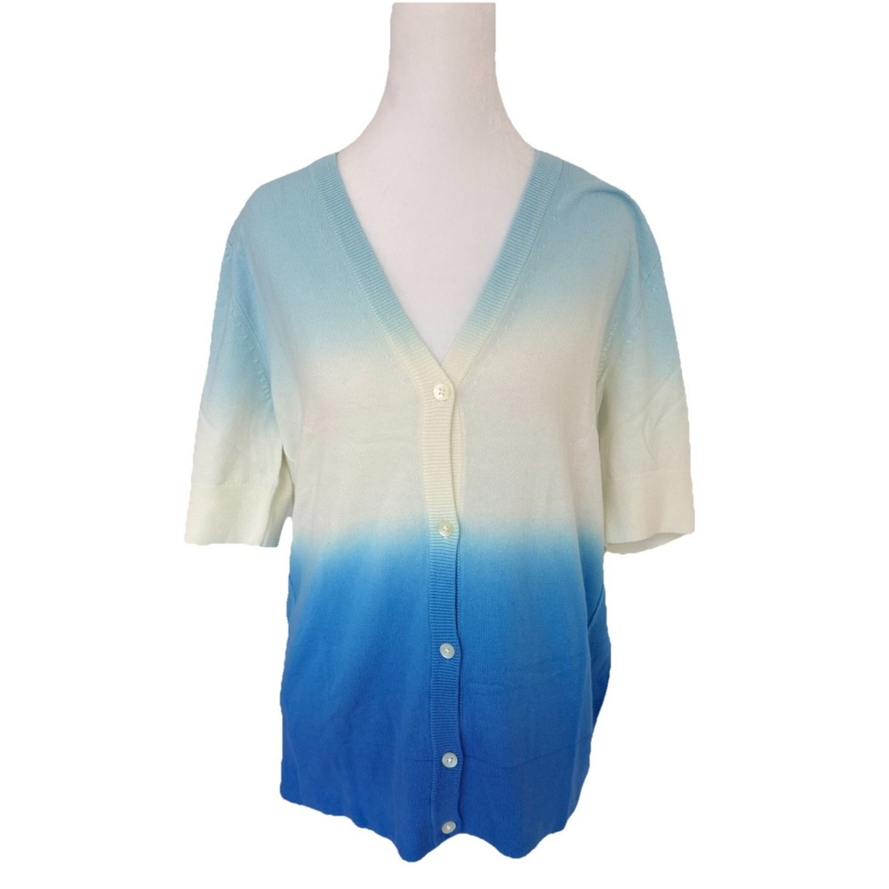 EDDIE BAUER Ombre Blue Cardigan Sweater Women's Large Coastal Grandma NWOT